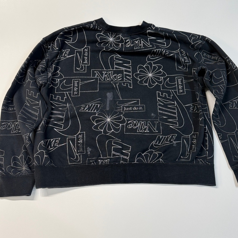 Nike Women Size M Sweatshirt Black White Just Do It Graphic Crewneck